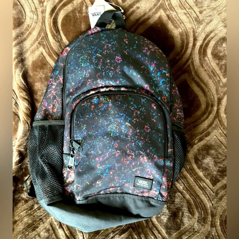 Vans Alumni Backpack - Black with Multicolor Pattern NWT